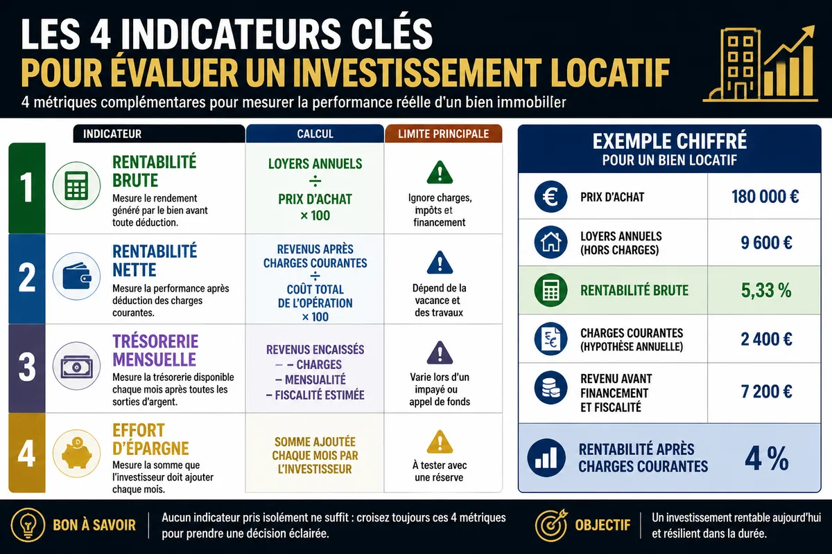 Infographie sur le calcul de la rentabilité nette d’un investissement locatif