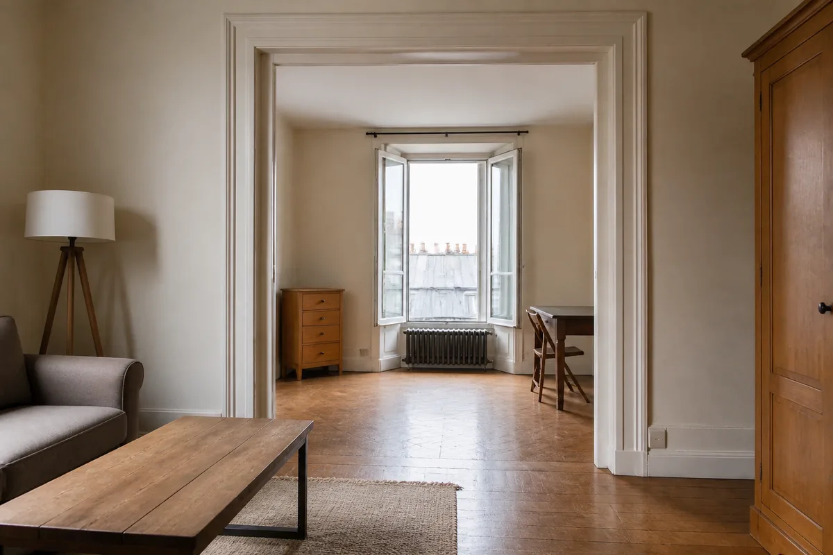 Appartement parisien ancien illustrant un investissement en location nue