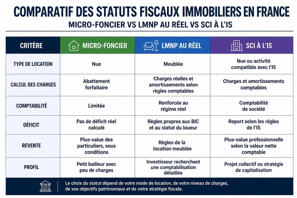 Tableau comparatif des régimes fiscaux LMNP, SCI et micro-foncier